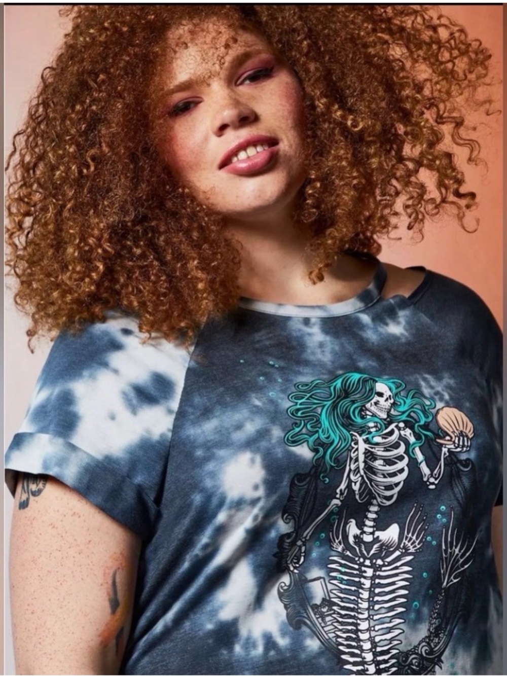 Torrid/Lovesick Tie-Dye Short Sleeve Dress with Mermaid Skeleton by Torrid - Picture 3 of 7